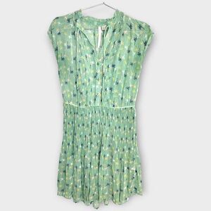 Lauren Conrad Dress Sz 8 Sheer Pistachio Green Palm Tree‎ Pleated Cottagecore